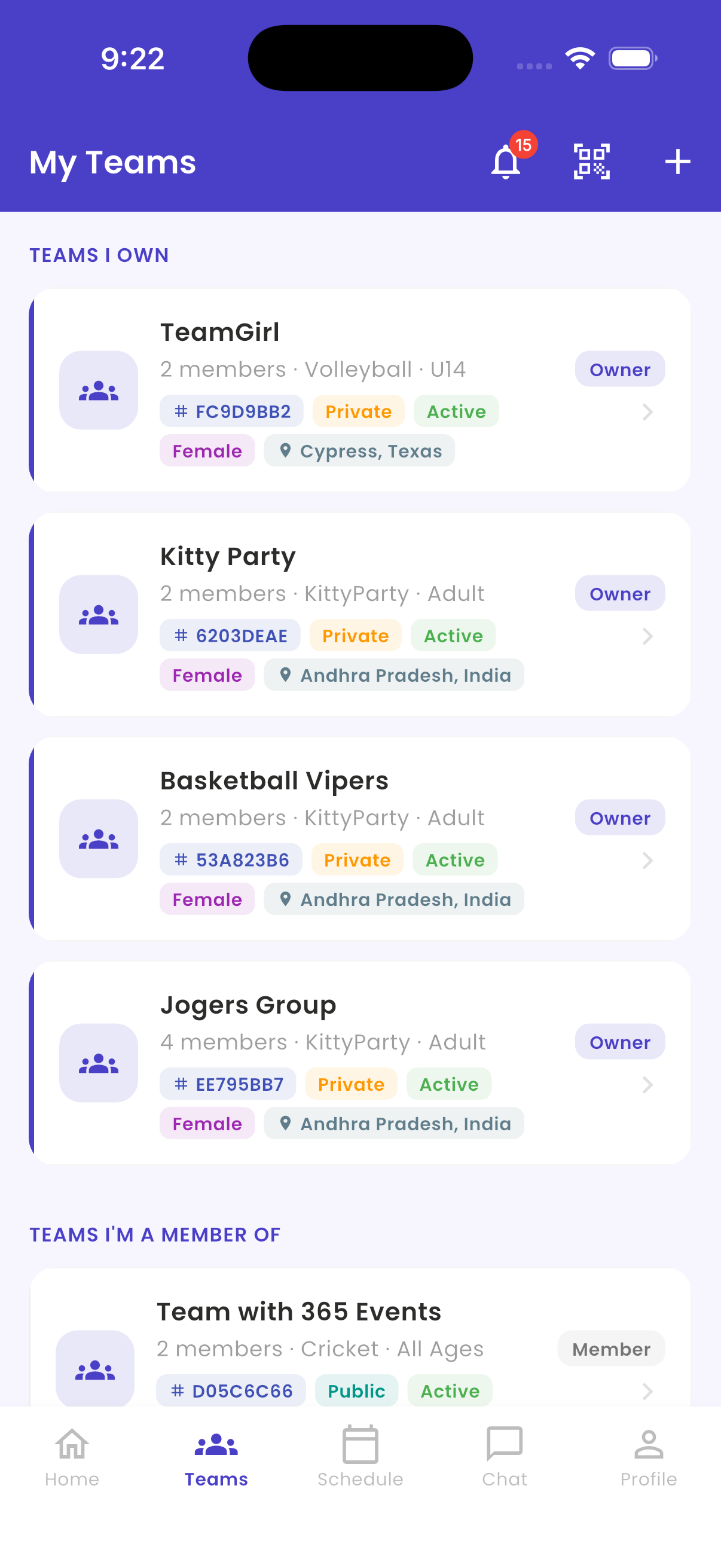 Team Chat screen